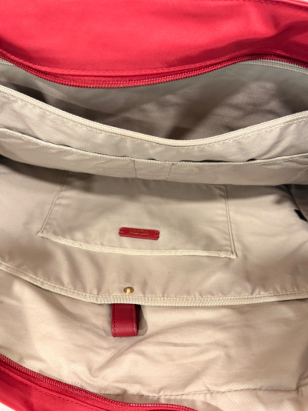 TUMI Cranberry Red Nylon Travel Tote Shoulder Bag Luggage Sleeve - Picture 9 of 16